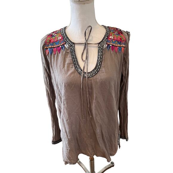 Johnny Was Biya Colorful Floral Embroidered Shirt Gray S - Picture 1 of 8